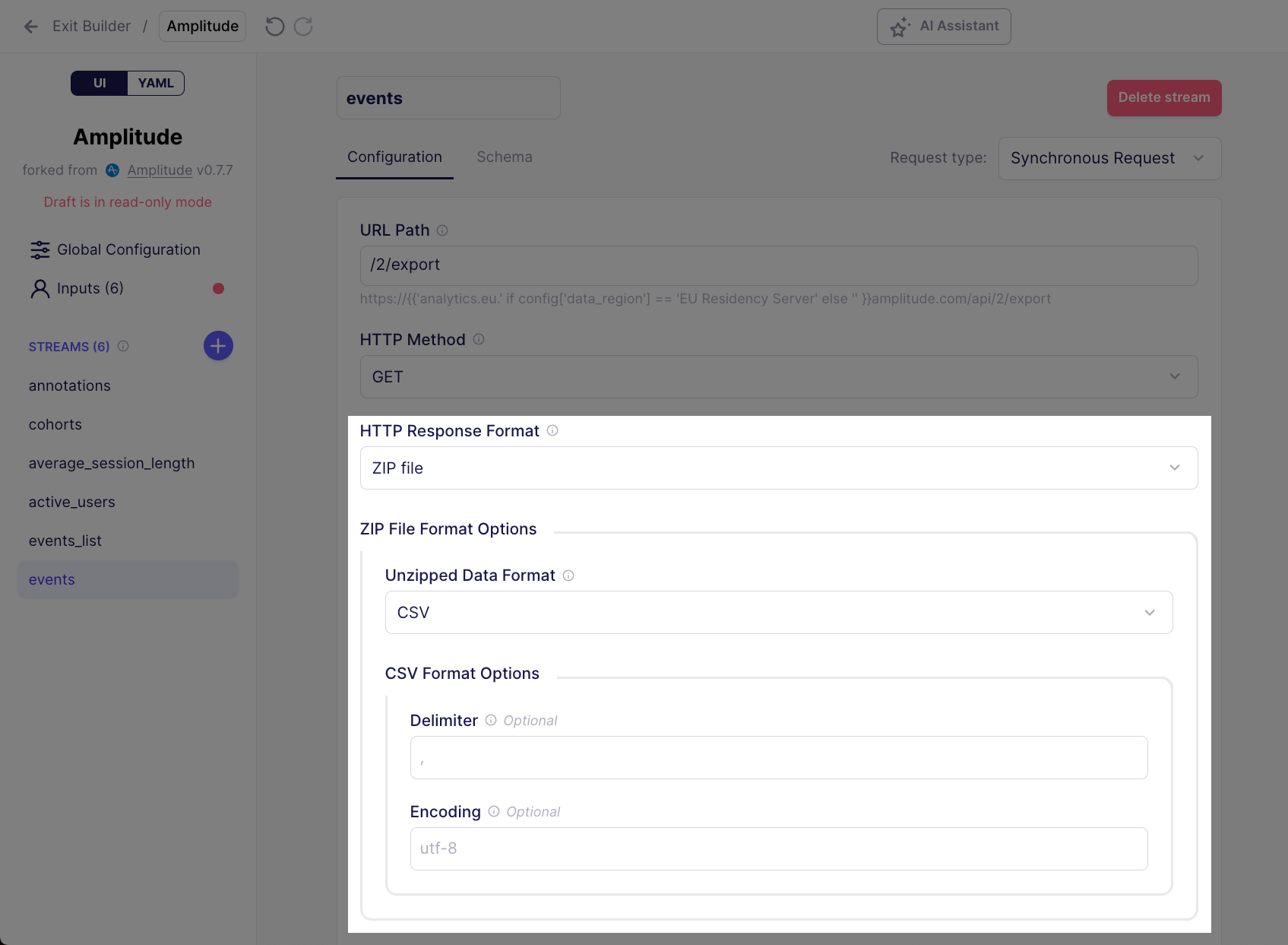 A stream that returns a zip file with a CSV inside